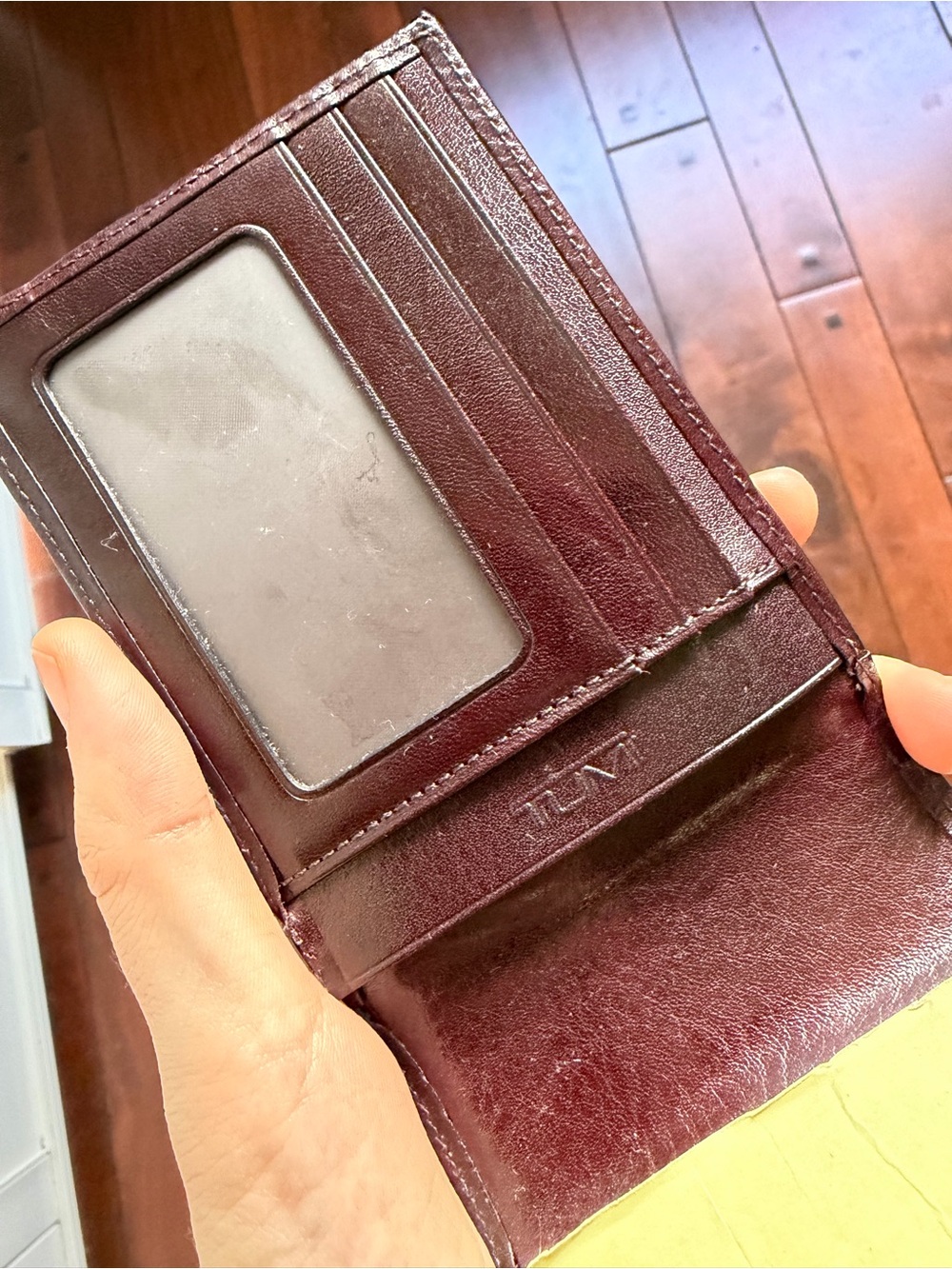 Tumi Deep/Mahogany or Dark Burgundy Leather ID & Card Holder